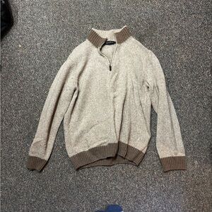 Oversized Zip-Up Sweater in Beige and Brown